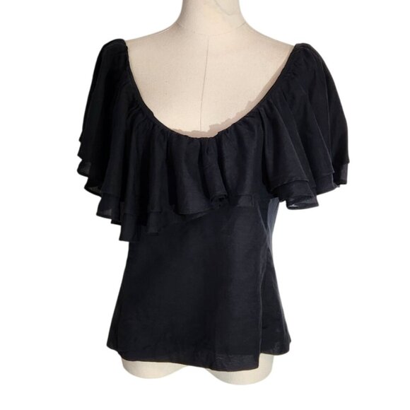 J.Crew Black Double Ruffle Cotton Voile V Neck Blouse New With Tag Womens Size 4 - Picture 1 of 16
